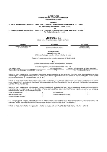 Thumbnail Utz Brands 10-Q Quarterly Report FY2022 