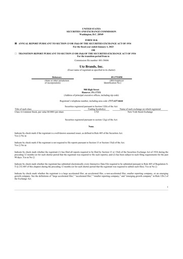 Thumbnail Utz Brands 10-K Annual Report 2022