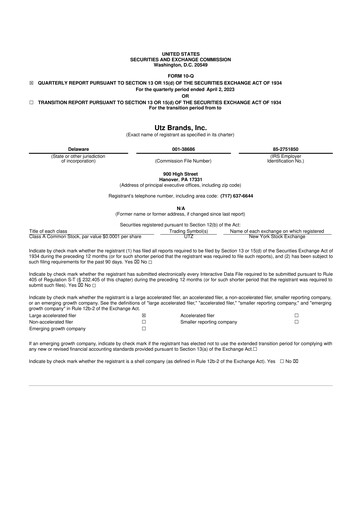 Thumbnail Utz Brands 10-Q Quarterly Report FY2023 