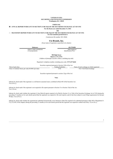 Thumbnail Utz Brands 10-K Annual Report 2023