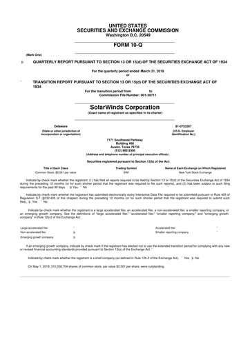 Thumbnail SolarWinds
 10-Q Quarterly Report FY2019 