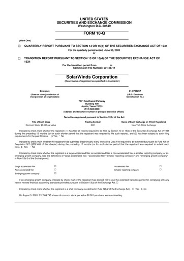 Thumbnail SolarWinds
 10-Q Quarterly Report FY2020 