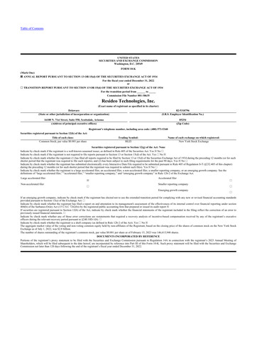 Thumbnail Resideo Technologies
 10-K Annual Report 2022