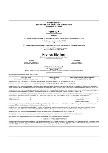 Thumbnail Kronos Bio 10-K Annual Report 2020