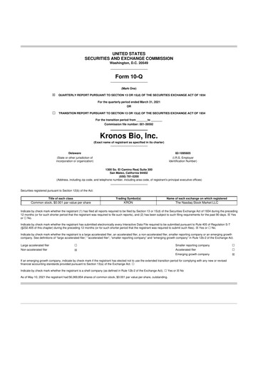 Thumbnail Kronos Bio 10-Q Quarterly Report FY2021 