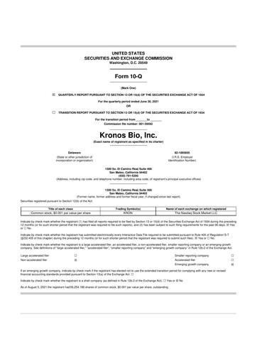 Thumbnail Kronos Bio 10-Q Quarterly Report FY2021 