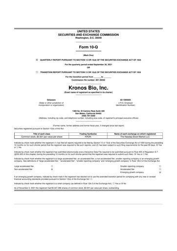 Thumbnail Kronos Bio 10-Q Quarterly Report FY2021 