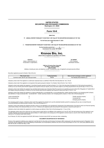 Thumbnail Kronos Bio 10-K Annual Report 2021