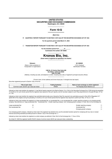 Thumbnail Kronos Bio 10-Q Quarterly Report FY2022 