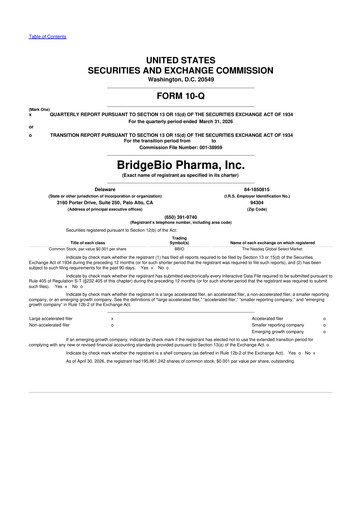 Thumbnail BridgeBio Pharma
 10-Q Quarterly Report FY 