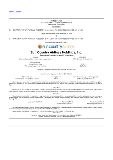 Vorschaubild Sun Country Airlines 10-Q Quartalsbericht 2025 