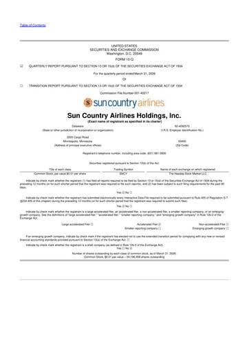 Vorschaubild Sun Country Airlines 10-Q Quartalsbericht  