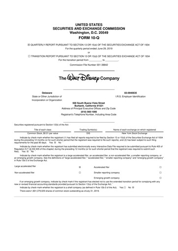 Thumbnail Walt Disney 10-Q Quarterly Report FY2019 