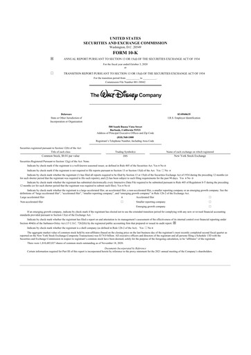 Thumbnail Walt Disney 10-K Annual Report 2020