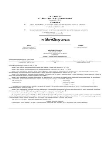 Thumbnail Walt Disney 10-K Annual Report 2021