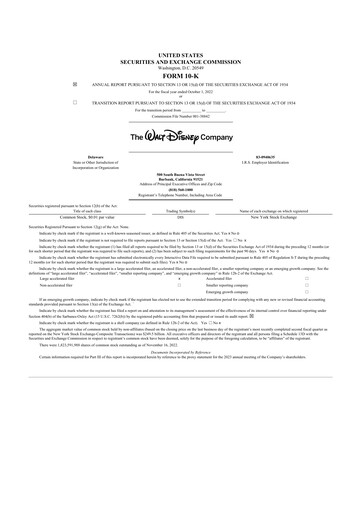 Thumbnail Walt Disney 10-K Annual Report 2022