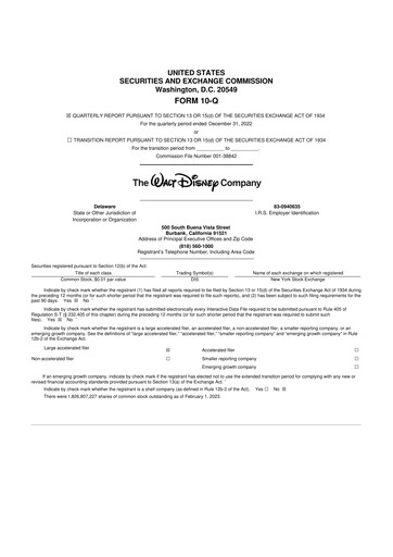 Thumbnail Walt Disney 10-Q Quarterly Report FY2023 