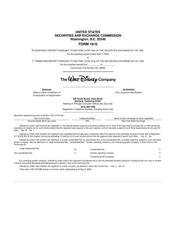 Thumbnail Walt Disney 10-Q Quarterly Report FY2023 