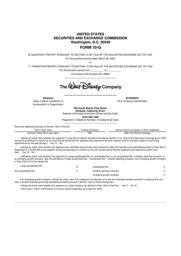 Thumbnail Walt Disney 10-Q Quarterly Report FY 