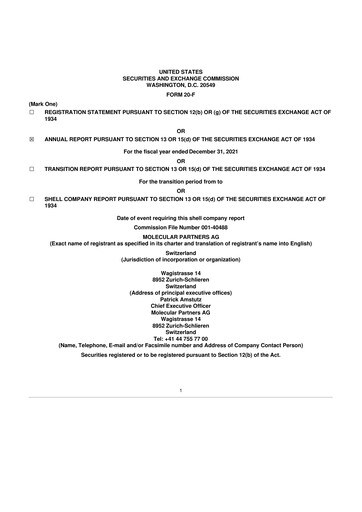 Thumbnail Molecular Partners 20-F Annual Report 2021