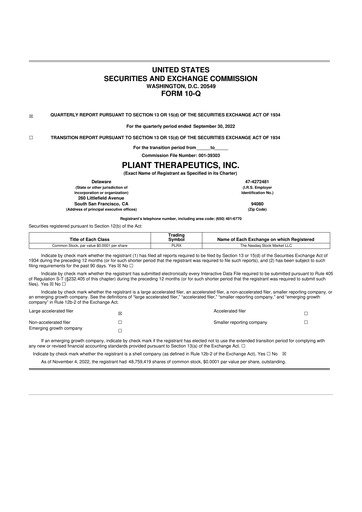 Vorschaubild Pliant Therapeutics 10-Q Quartalsbericht 2022 