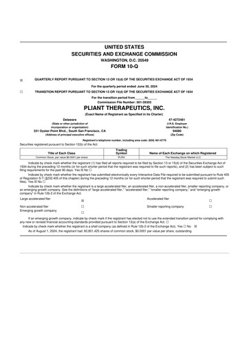 Vorschaubild Pliant Therapeutics 10-Q Quartalsbericht 2024 