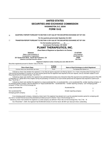 Vorschaubild Pliant Therapeutics 10-Q Quartalsbericht 2024 