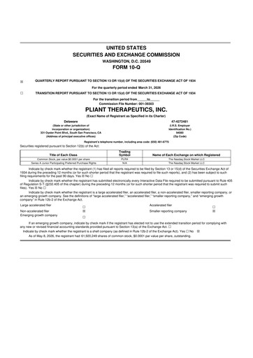 Miniature Pliant Therapeutics 10-Q Rapport trimestriel  