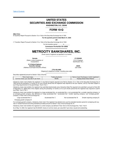 Thumbnail MetroCity Bankshares 10-Q Quarterly Report FY2020 
