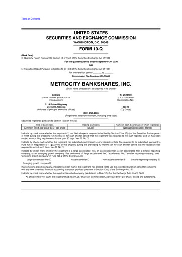 Thumbnail MetroCity Bankshares 10-Q Quarterly Report FY2020 