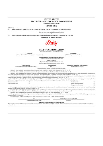 Thumbnail Bally's Corporation 10-K Annual Report 2020