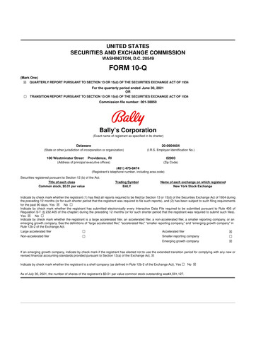 Thumbnail Bally's Corporation 10-Q Quarterly Report FY2020 
