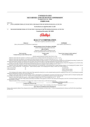 Thumbnail Bally's Corporation 10-K Annual Report 2021