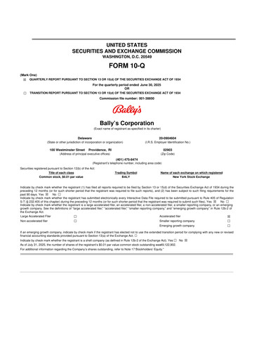 Thumbnail Bally's Corporation 10-Q Quarterly Report FY2025 