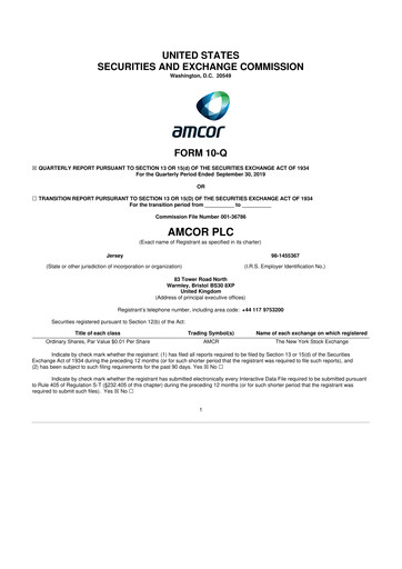 Miniature Amcor 10-Q Rapport trimestriel 2020 