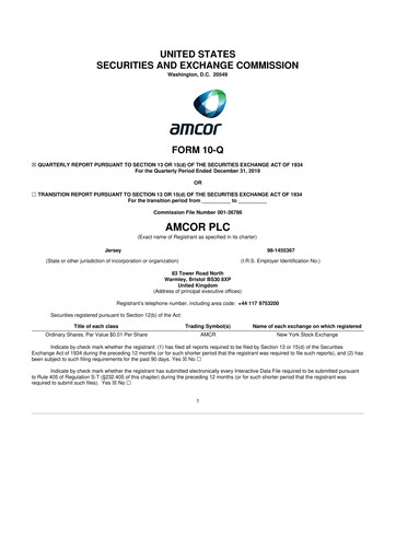 Miniature Amcor 10-Q Rapport trimestriel 2020 