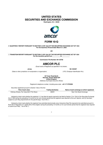 Miniature Amcor 10-Q Rapport trimestriel 2020 