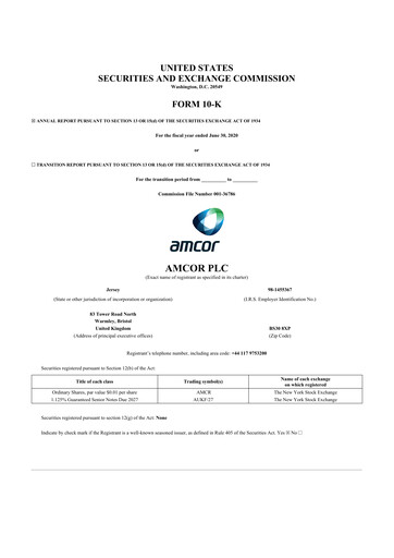 Miniature Amcor 10-K Rapport annuel 2020