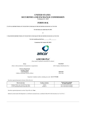 Miniature Amcor 10-K Rapport annuel 2021