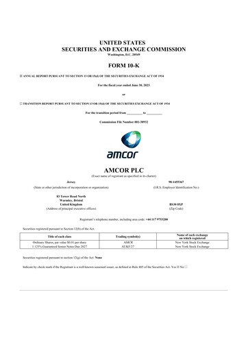 Miniature Amcor 10-K Rapport annuel 2023
