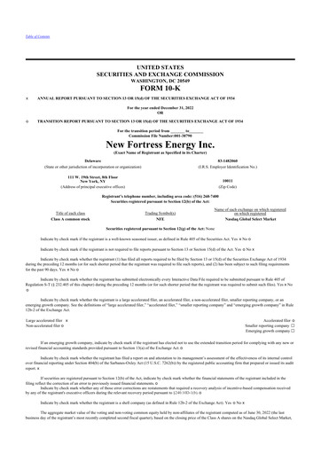 Thumbnail New Fortress Energy
 10-K Annual Report 2022