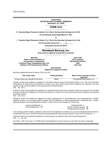 Vorschaubild Rhinebeck Bancorp 10-Q Quartalsbericht 2021 