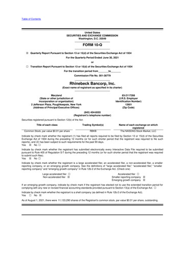 Vorschaubild Rhinebeck Bancorp 10-Q Quartalsbericht 2021 