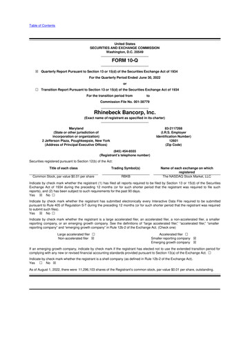 Vorschaubild Rhinebeck Bancorp 10-Q Quartalsbericht 2022 