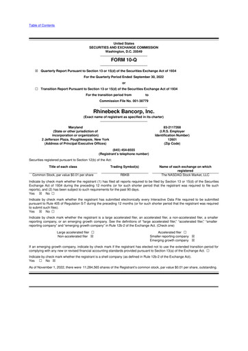 Vorschaubild Rhinebeck Bancorp 10-Q Quartalsbericht 2022 