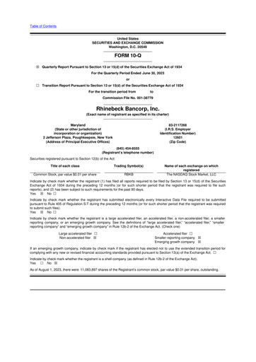 Vorschaubild Rhinebeck Bancorp 10-Q Quartalsbericht 2023 