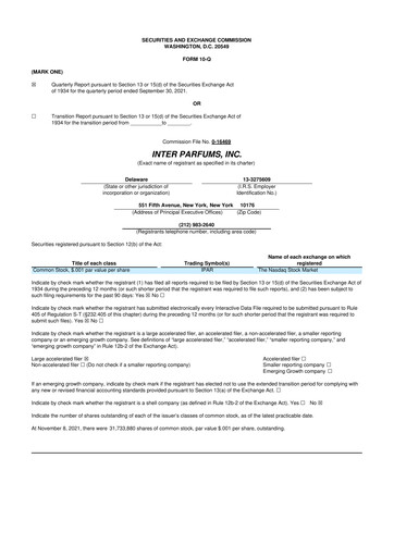 Thumbnail Interparfums 10-Q Quarterly Report FY2021 