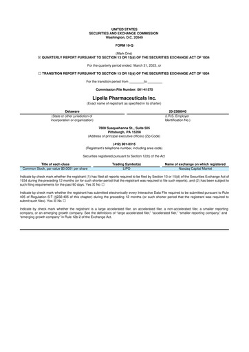Thumbnail Lipella Pharmaceuticals 10-Q Quarterly Report FY2023 