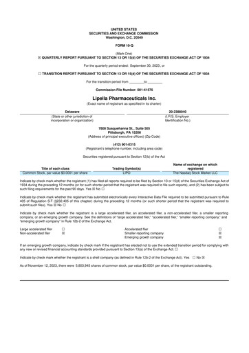 Thumbnail Lipella Pharmaceuticals 10-Q Quarterly Report FY2023 