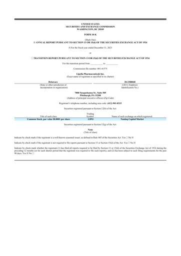 Thumbnail Lipella Pharmaceuticals 10-K Annual Report 2023